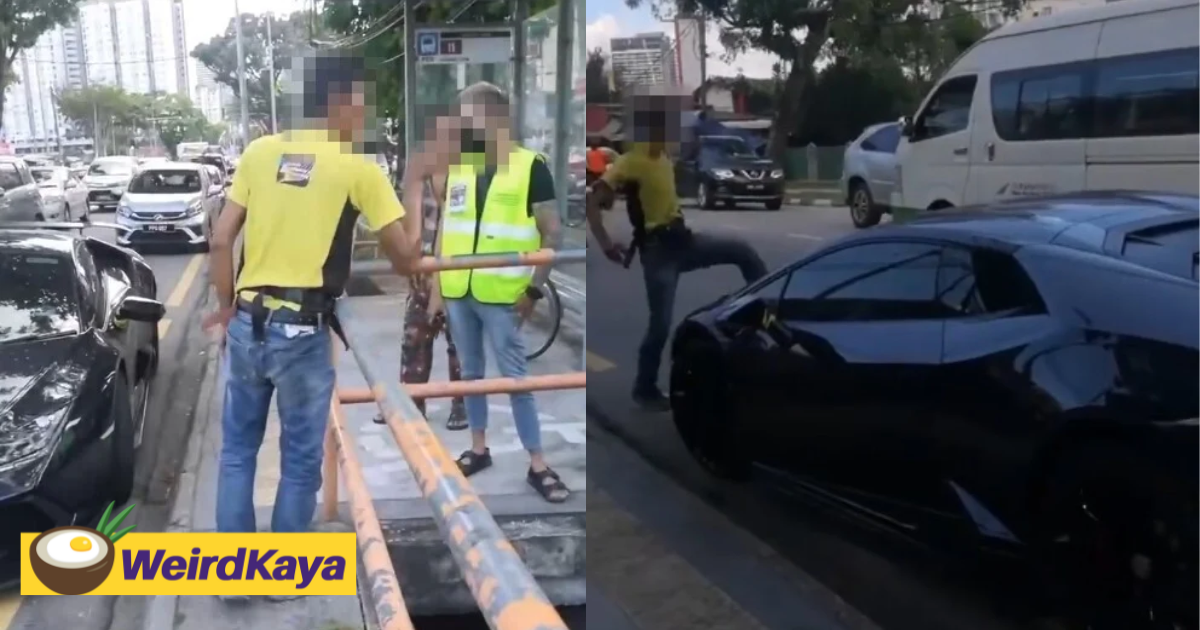 Penang man damages lamborghini after it was parked illegally next to bus stop | weirdkaya