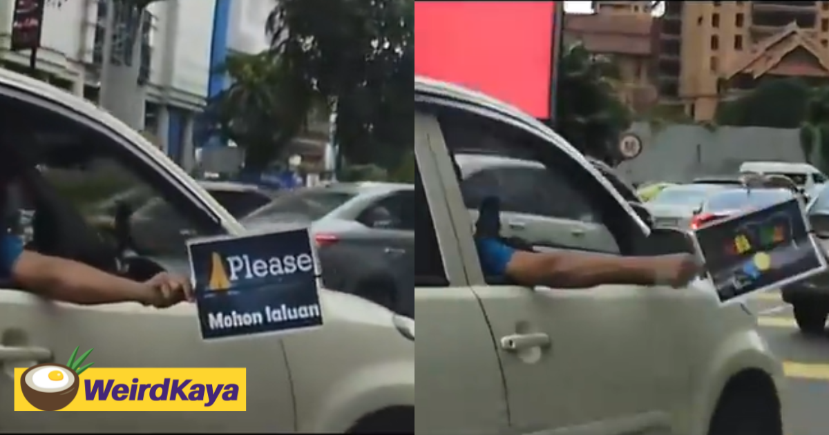 Polite myvi driver goes viral for showing 'thank you' card while cutting lanes | weirdkaya