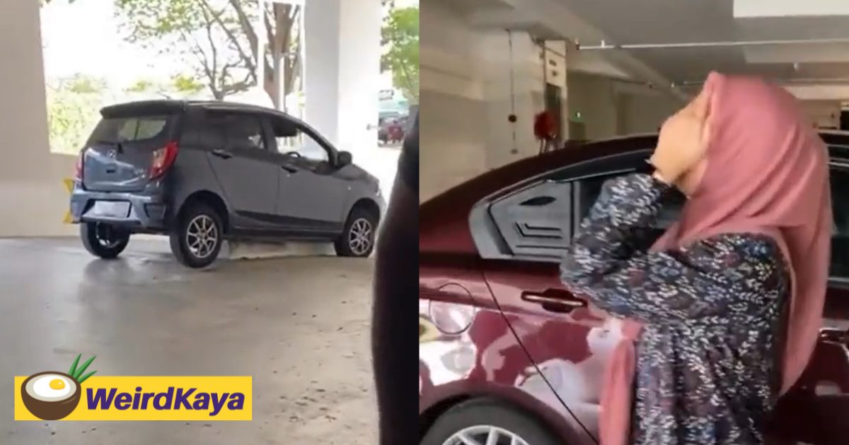 M'sian teen drives perodua axia onto divider while leaving carpark, says she didn't notice it at all | weirdkaya