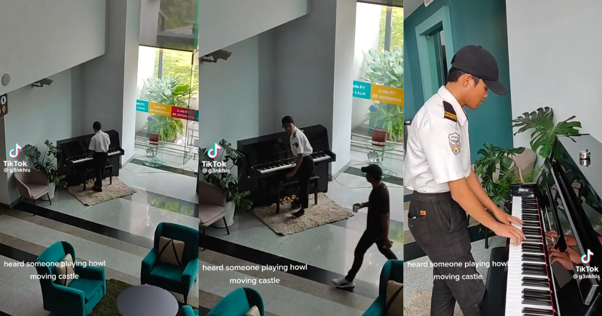 M'sian security guard wows netizens by playing howl's moving castle on library piano | weirdkaya