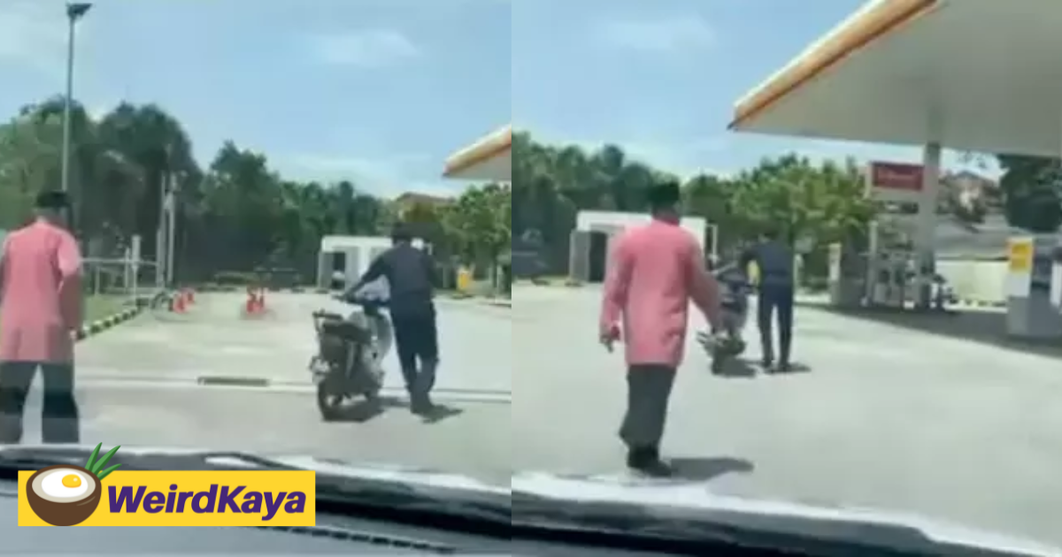 M'sian policemen lets senior citizen hitch a ride and pushes his motorbike which was out of gas to petrol station | weirdkaya