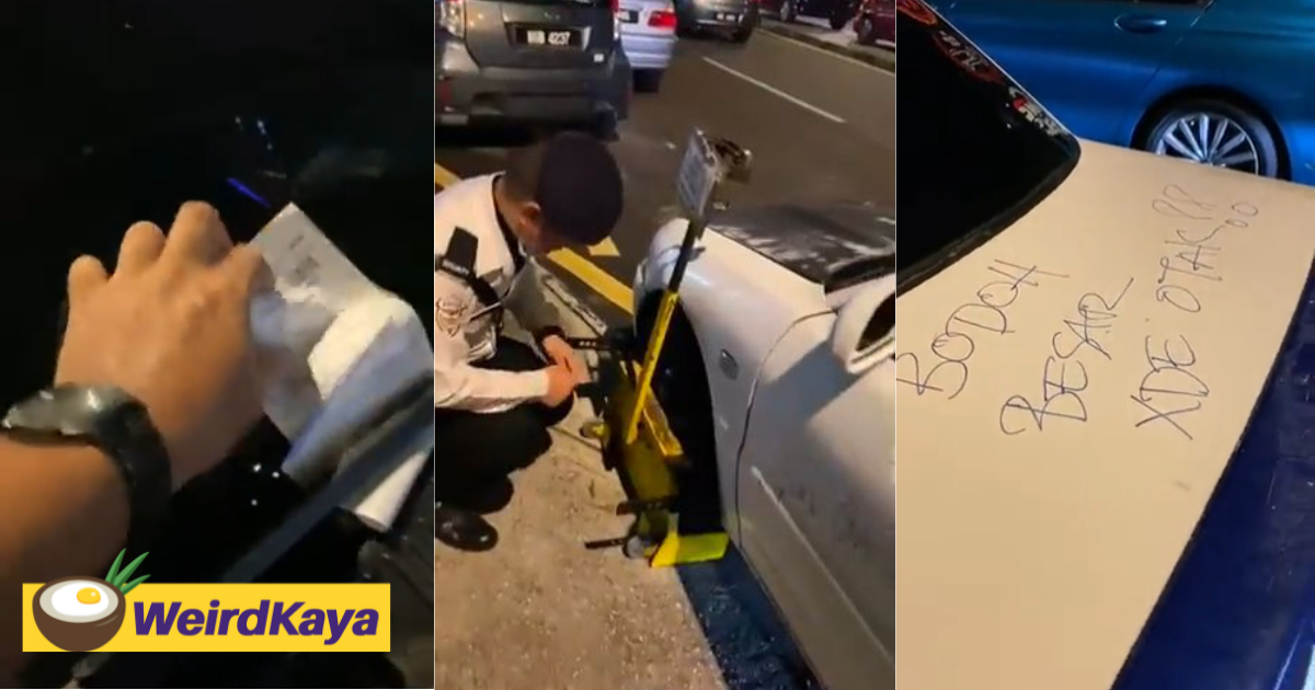 M’sian owner of illegally parked car gets vandalised by angry motorist & clamped by traffic police | weirdkaya