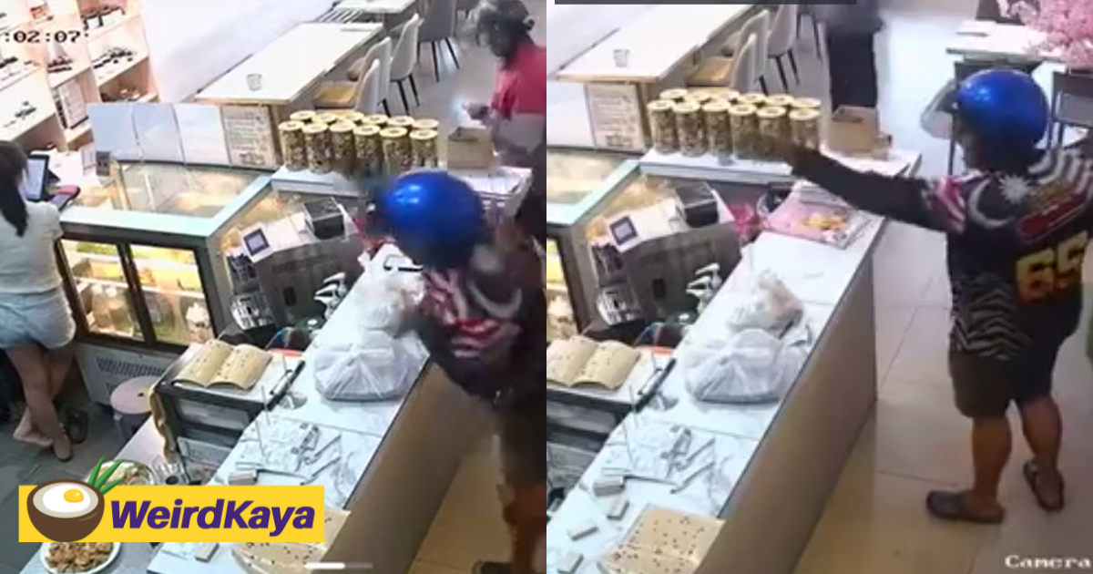 Shocking cctv clip shows foodpanda rider throw drink at female worker at penang restaurant | weirdkaya