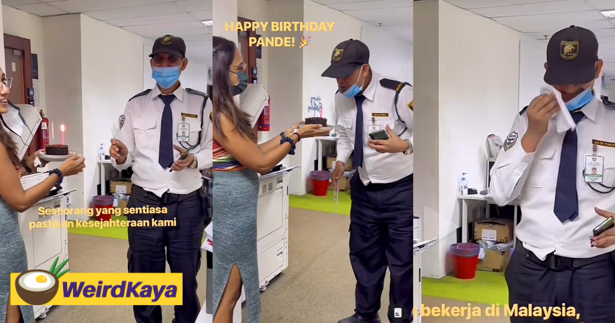 M'sian company organizes surprise birthday celebration for security guard, leaving him in tears | weirdkaya