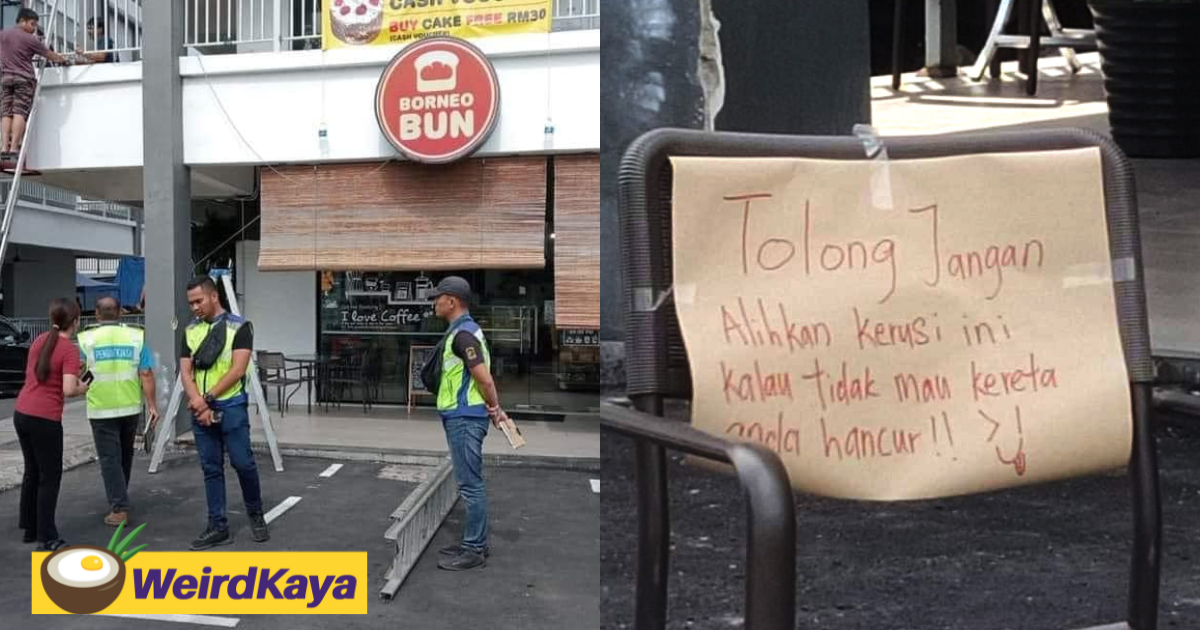 Sign threatening to 'destroy' cars parked at sabah bakery goes viral, boss apologises and offers 20% discount | weirdkaya