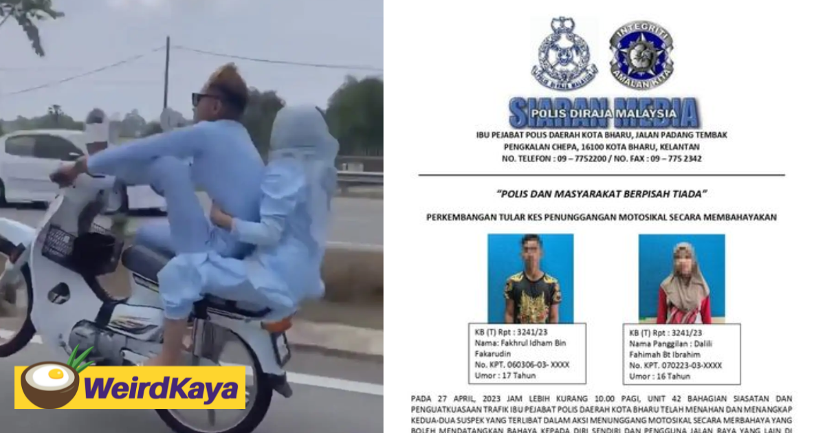 M'sian couple who went viral for performing 'wheelie' stunt in kelantan surrender to police | weirdkaya