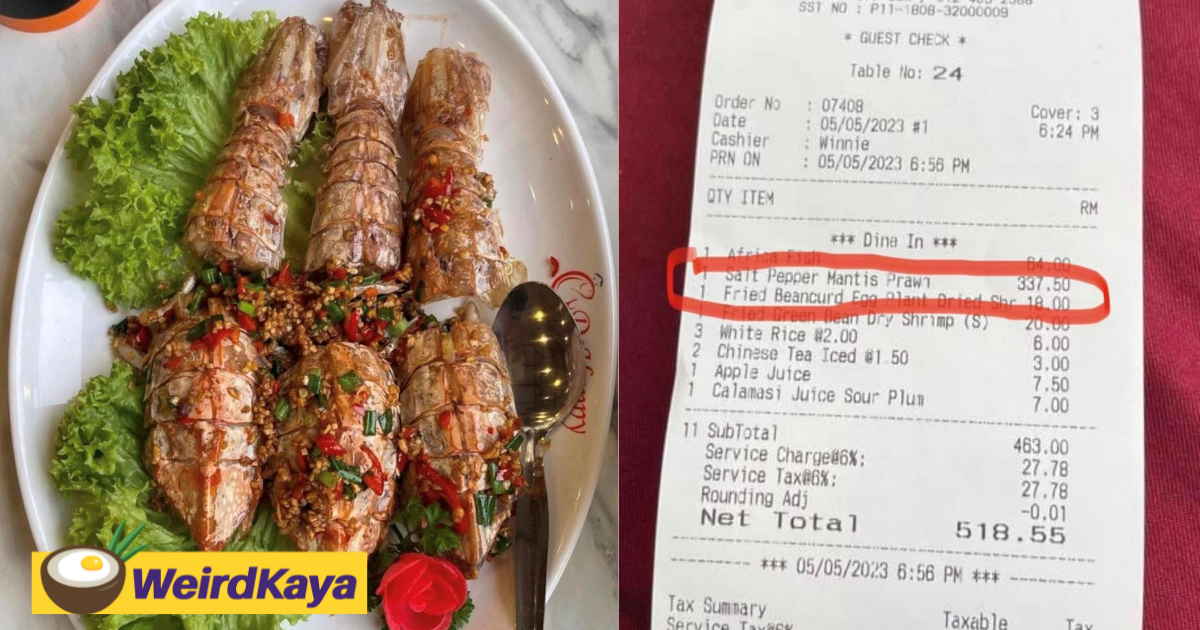 M'sian Shocked Over Being Charged RM337 For 3 Mantis Prawns, Restaurant Owner Says Price Was Clearly Stated