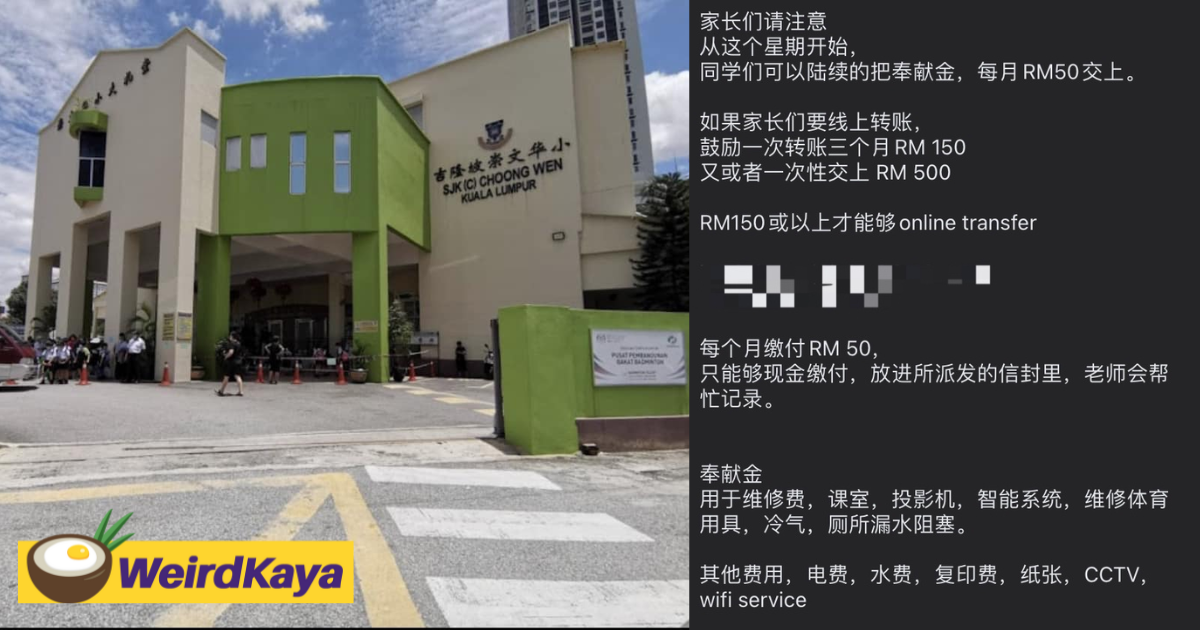 Kl primary school allegedly asks students to pay rm50 in 'donations' monthly | weirdkaya