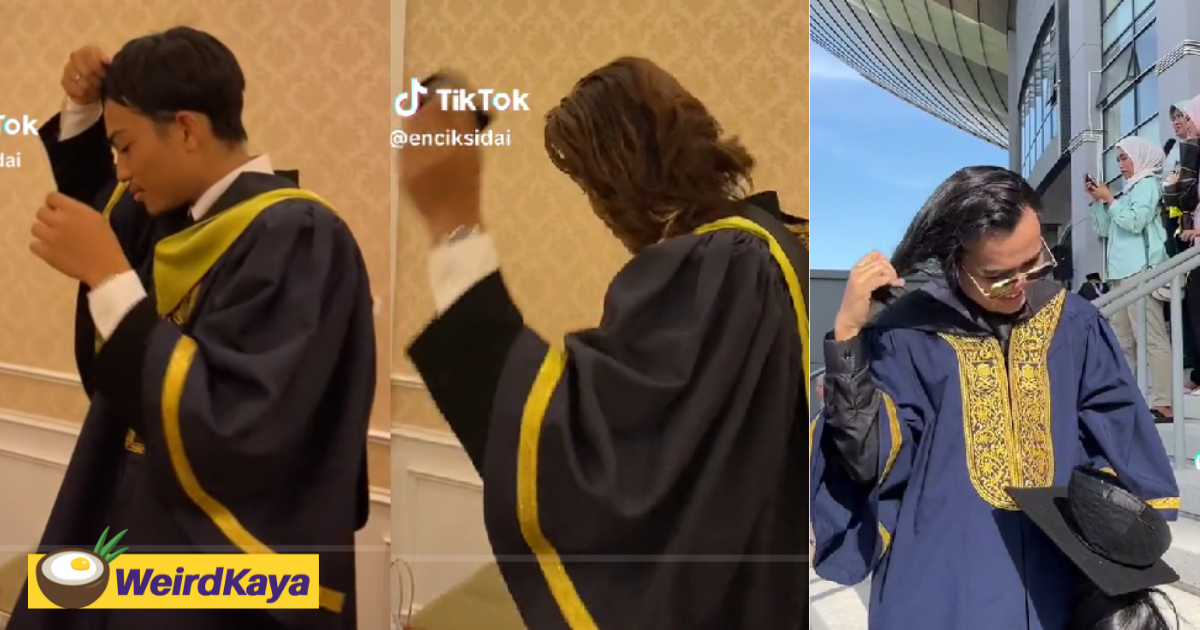 Male graduates at uitm seen wearing wigs to conceal their long hair in order to graduate on convocation day | weirdkaya