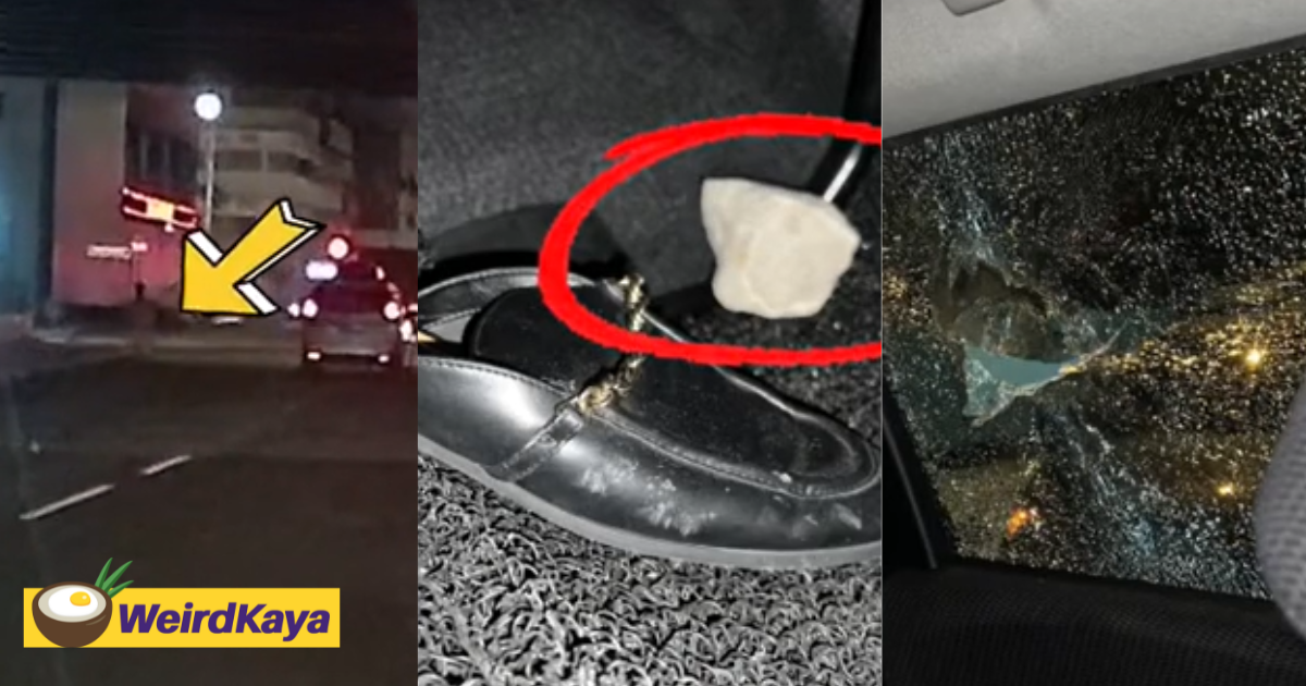 M'sian couple has their car damaged after an unknown man hurled a rock towards them | weirdkaya