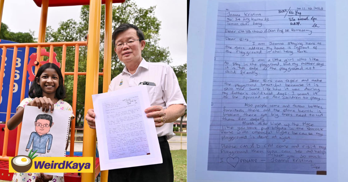 10yo m'sian girl writes to penang cm asking for playground repairs, has wish fulfilled after 4 months | weirdkaya