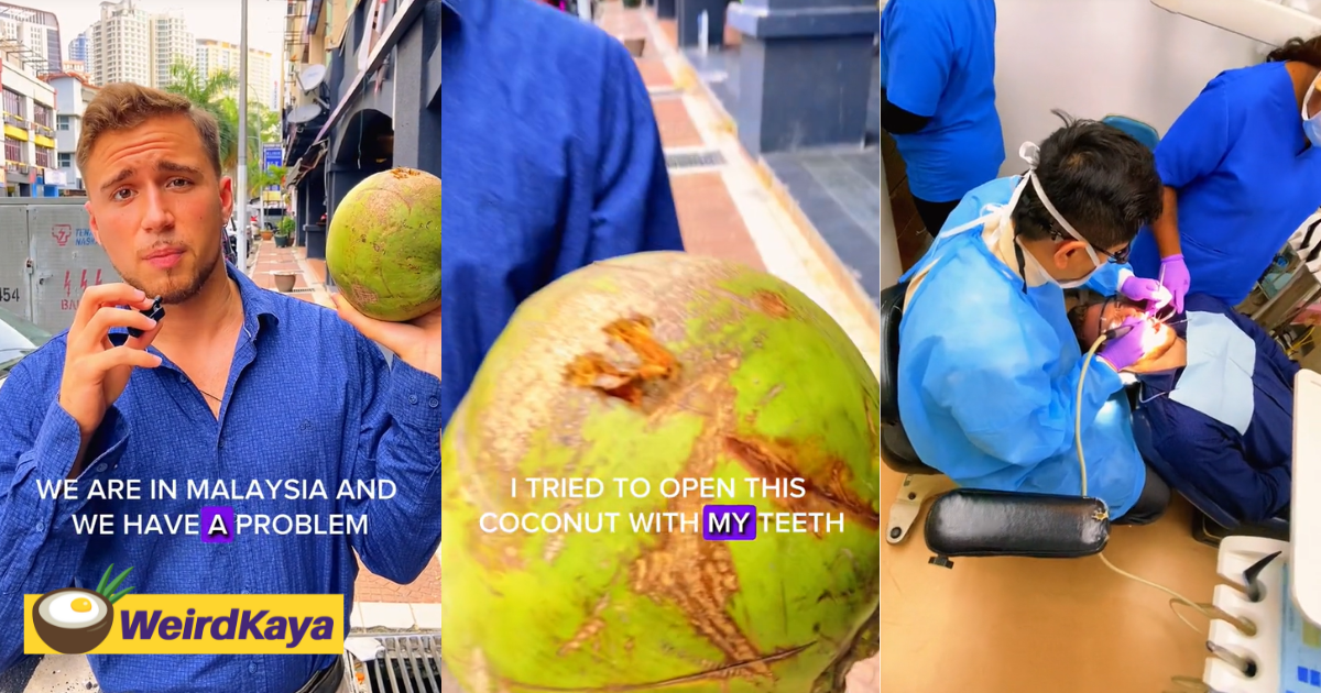 Mat salleh tries to open coconut with his teeth in m'sia but ends up cracking it | weirdkaya