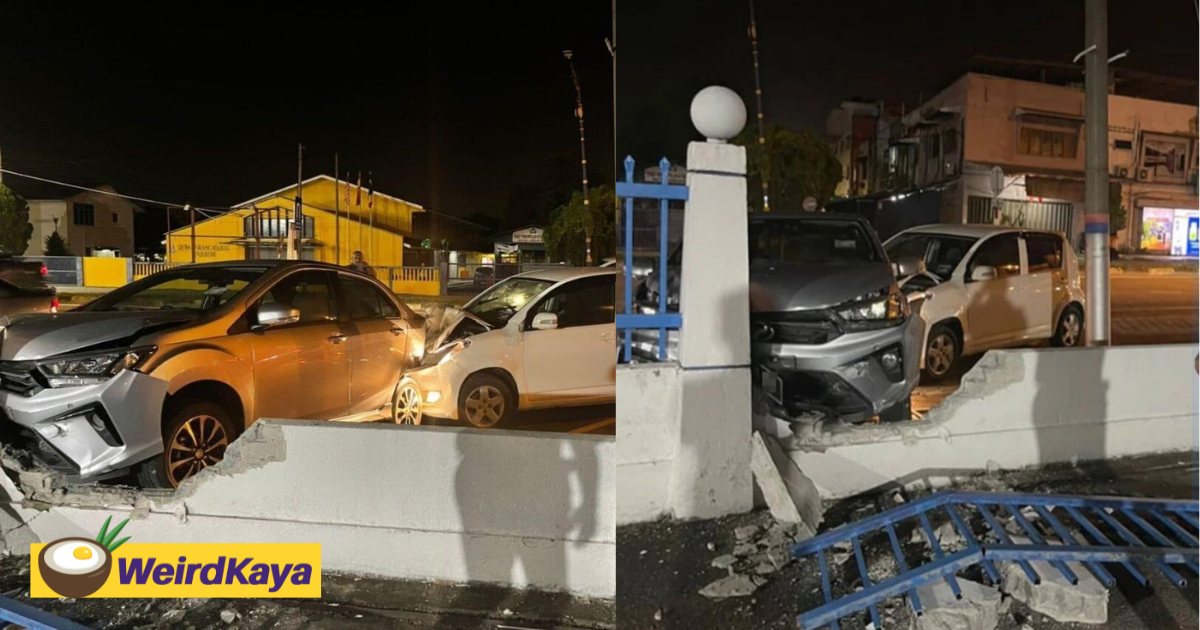 19yo m’sian crashes myvi into bezza and police station wall, found not to have driver’s license | weirdkaya