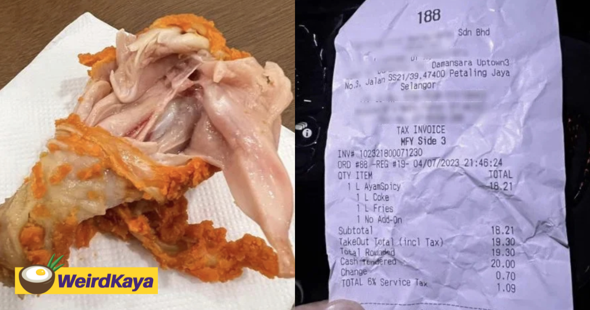 M'sian who paid rm20 for fried chicken at famous fast food chain angry over undercooked meat, netizens outraged | weirdkaya