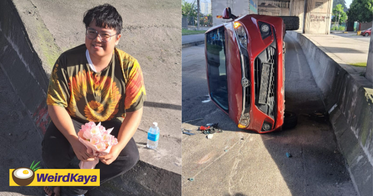M'sian teen holds on to flowers he bought for mum's birthday despite getting into an accident, touches netizens | weirdkaya