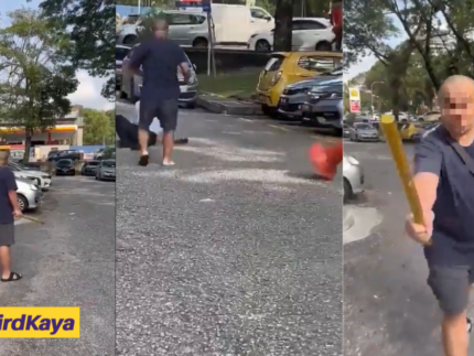 2 M'sian Men Fight Each Other With Safety Cone And Rod At Parking Lot In KL