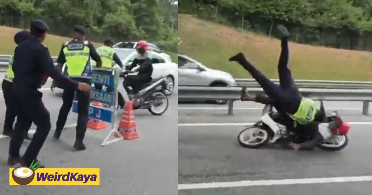 JPJ Officer Sent Flying After Motorcyclist Rams Into Him At Roadblock In Negri Sembilan