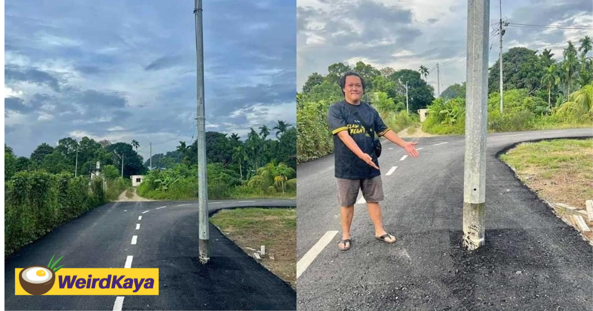 M'sian Confused By Lamp Post Built Right In The Middle Of The Road In Sarawak