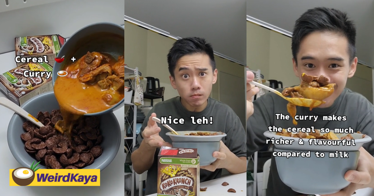 'better than milk' — sg content creator shocks netizens by mixing cereal with chicken curry | weirdkaya