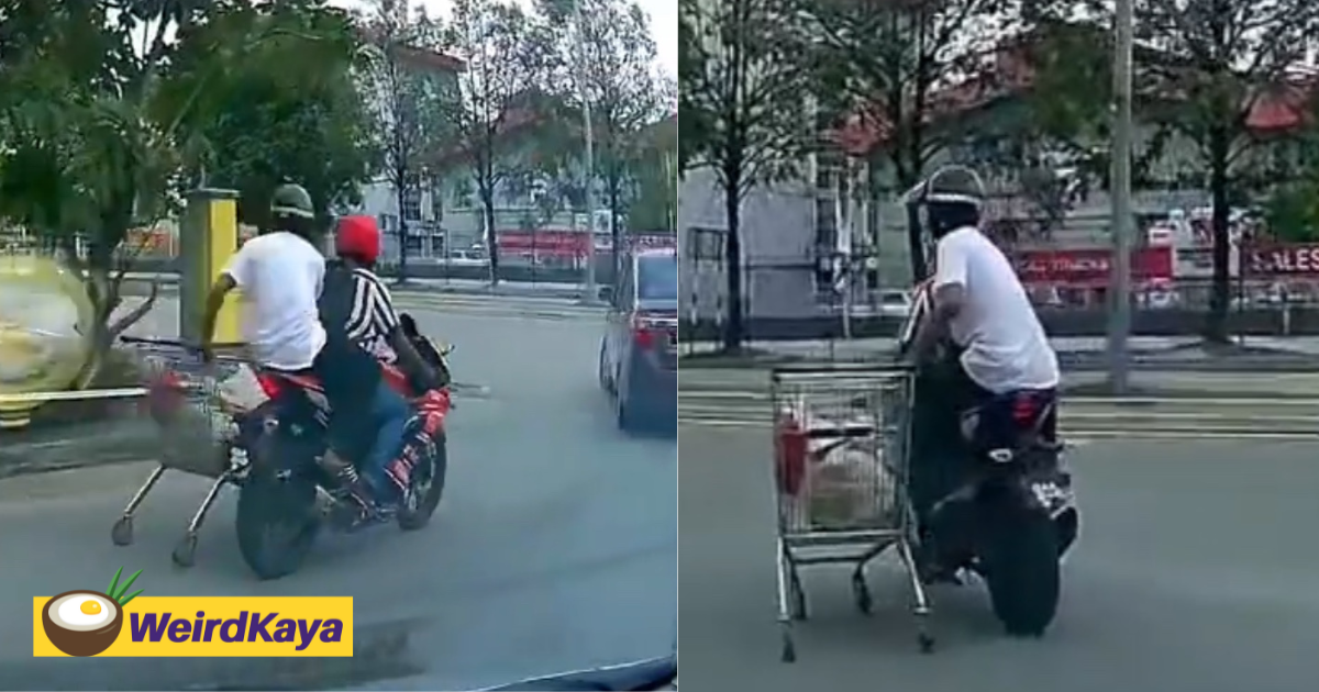 M’sians amused by 2 men carrying groceries in a trolley while on the motorcycle in subang jaya  | weirdkaya