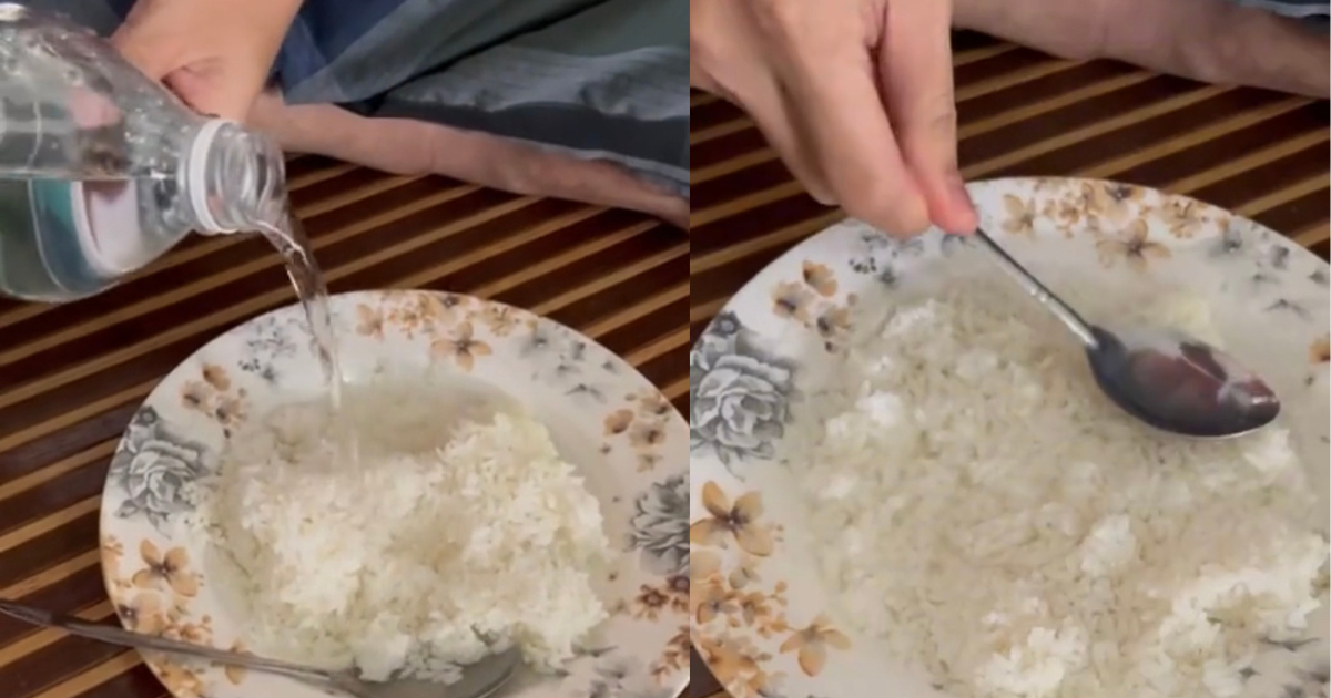 Man eats plain rice with mineral water, says he’s been eating it since he was a kid