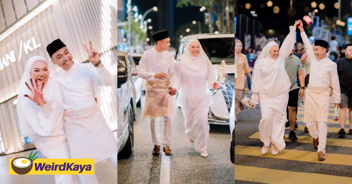 M'sian newlyweds hold wedding photoshoot along the streets of bukit bintang, wows netizens | weirdkaya