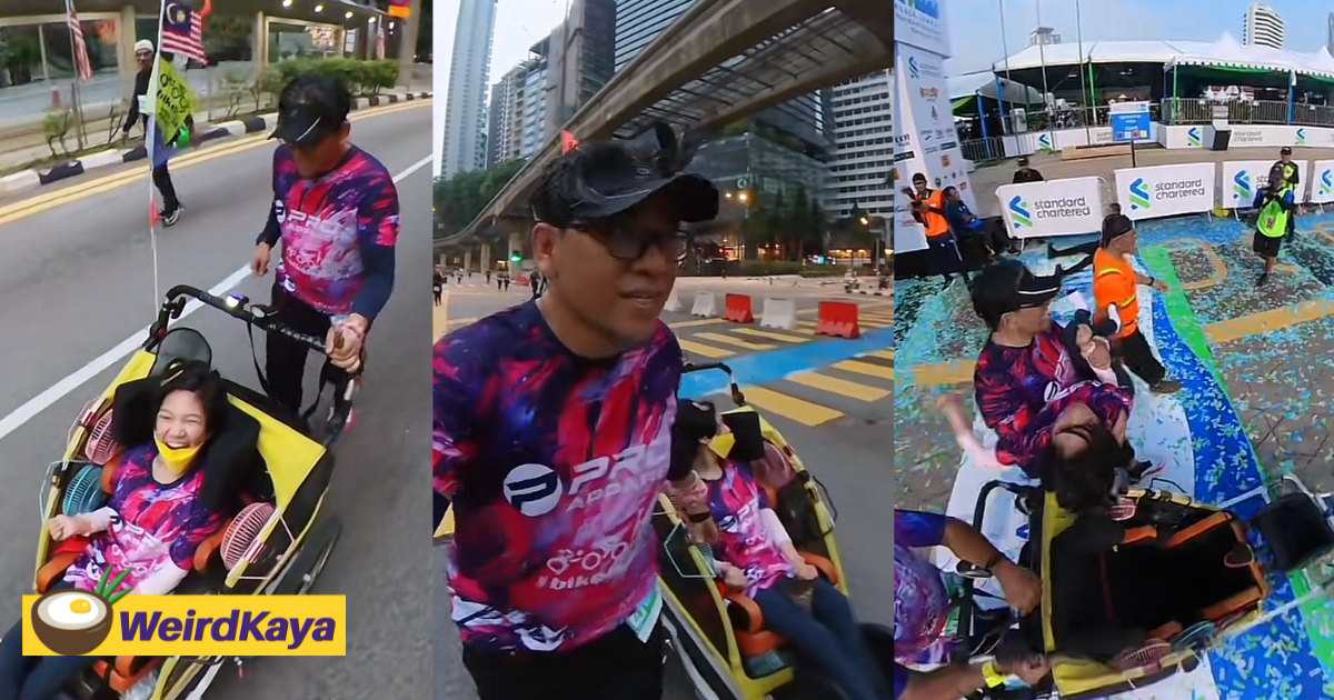 Netizens touched by m'sian father pushing his daughter with cerebral palsy across finishing line at kl marathon | weirdkaya