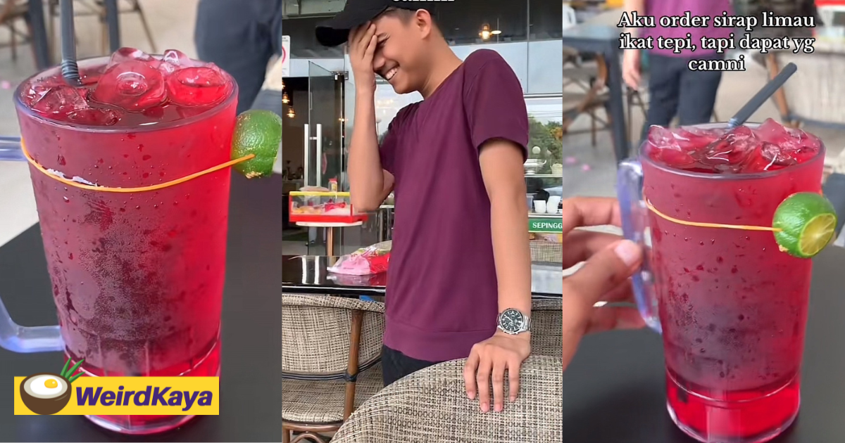 M'sian man gets served a literal 'sirap limau ais ikat tepi' after ordering it at stall | weirdkaya