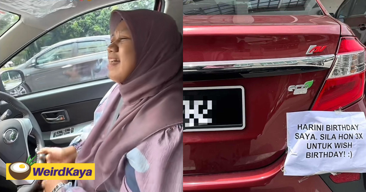 M'sian woman confused by cars honking at her, later realises she was pranked by her siblings on her birthday | weirdkaya