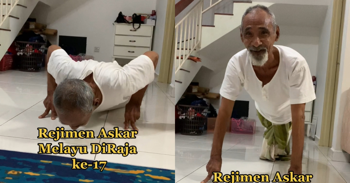 Malaysian grandpa doing push up