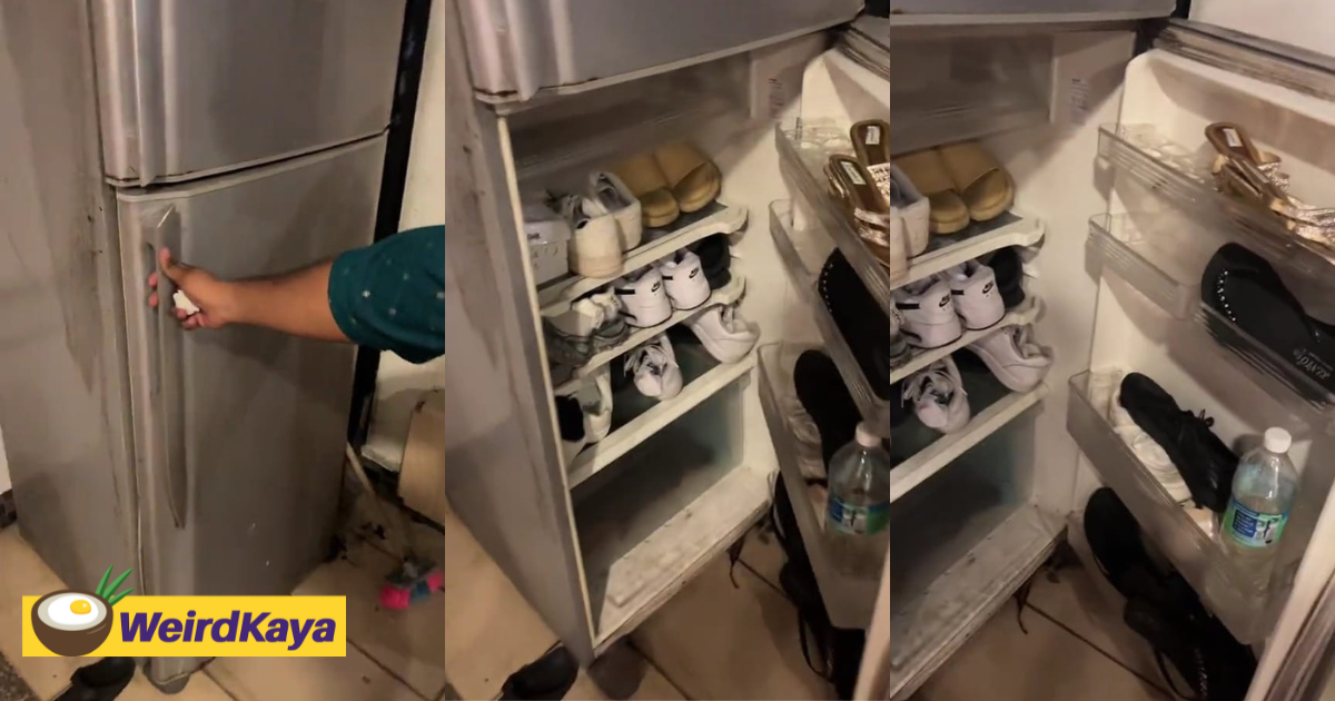 M'sian man transforms unused refrigerator into shoe storage, netizens amused | weirdkaya