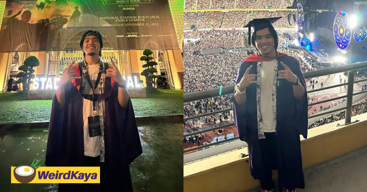 Usm graduate steals the spotlight by attending coldplay concert in his graduation robe | weirdkaya