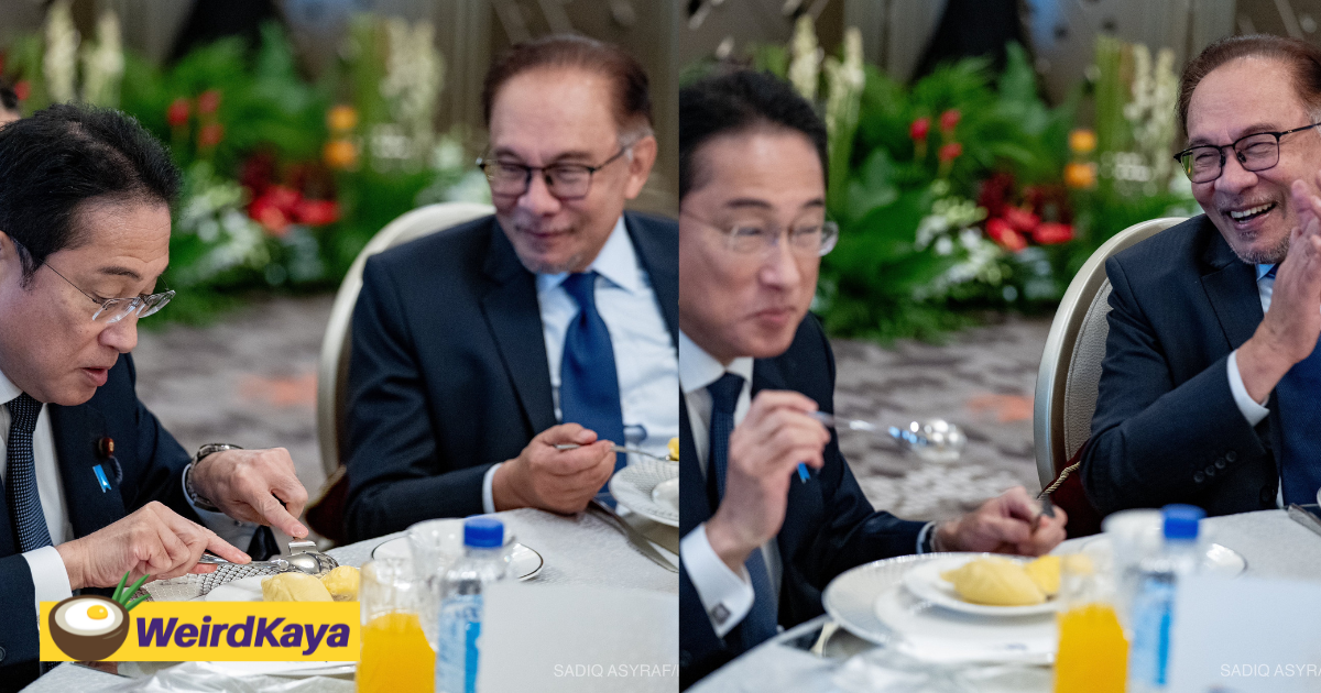 Japanese pm eats durian for the first time with spoon & fork during m'sian visit, netizens amused | weirdkaya