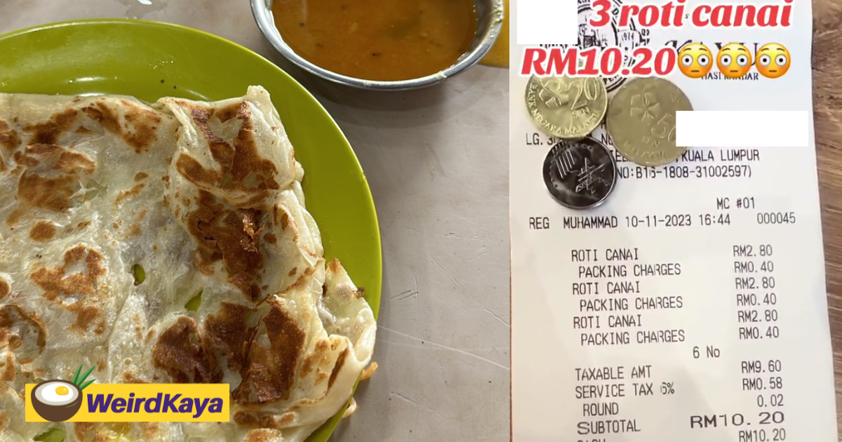M'sian stunned by rm10. 20 bill for 3 roti canai, including rm0. 40 packaging fee for each piece | weirdkaya