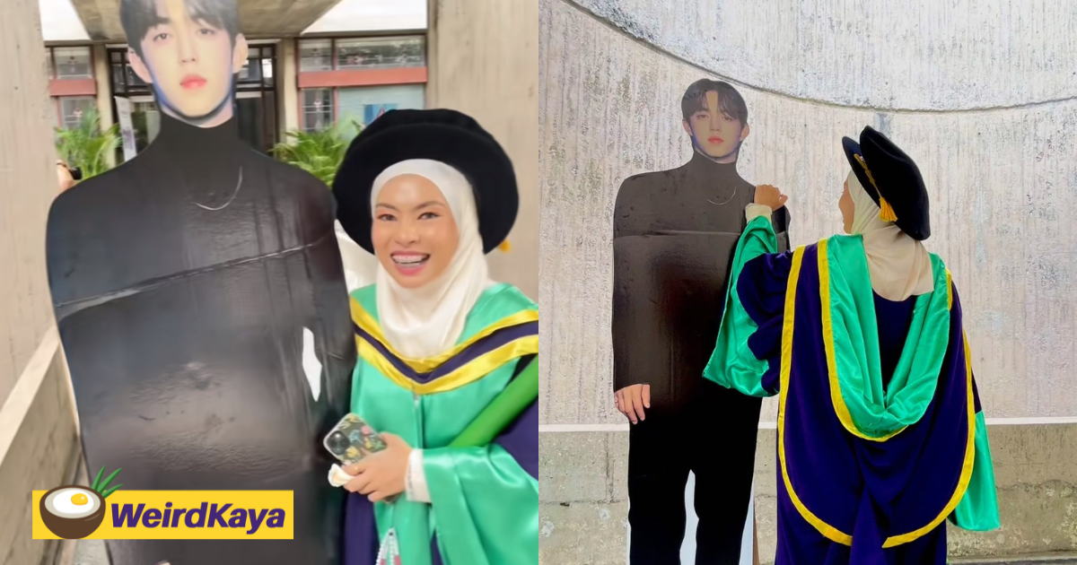 Um graduate surprised after receiving human-sized cutout of her k-pop bias instead of a bouquet | weirdkaya