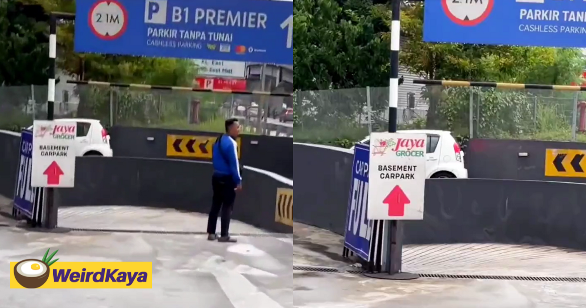 Myvi gets stuck in motorcycle lane at kl mall's parking entrance, netizens confused & amused | weirdkaya
