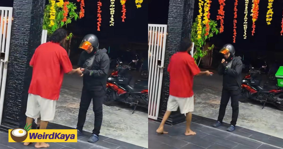 Heartwarming clip shows m'sian uncle giving rider who came to the wrong address an ang pao & drink | weirdkaya