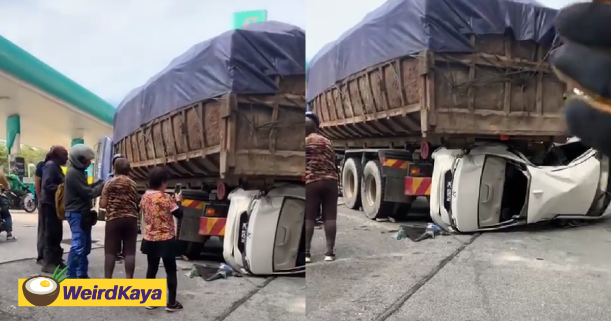 M'sian driver forgets to pull up handbrake, causes lorry to reverse & crush a car | weirdkaya