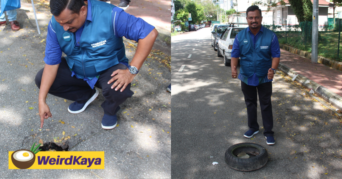 Pn candidate fills pothole with stones and tyre, netizens tickled | weirdkaya