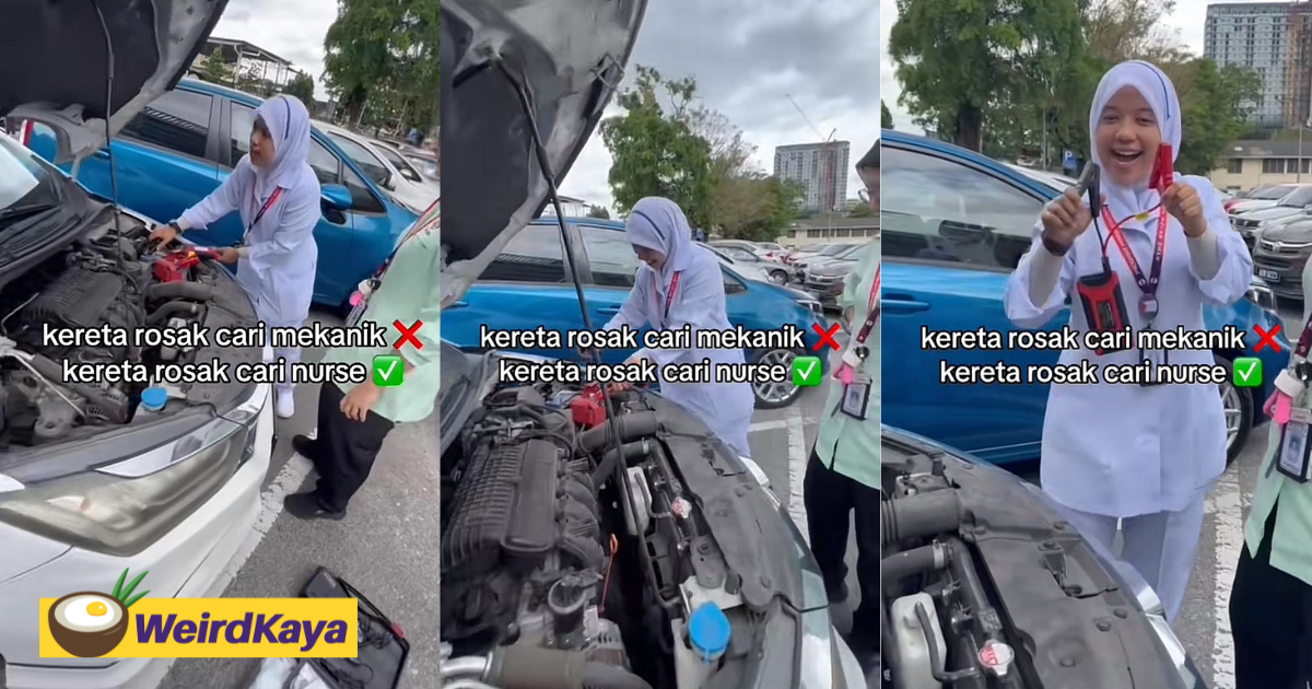 M'sian nurse jump-starts colleague's stalled car in hospital parking lot, netizens amazed | weirdkaya