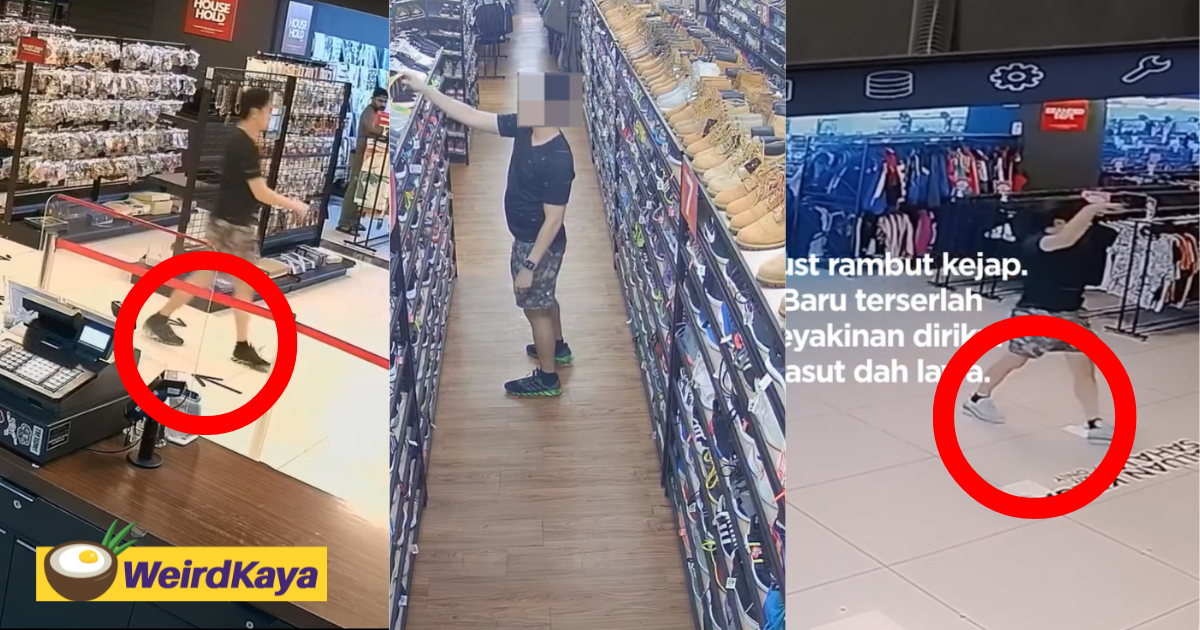 M'sian man caught stealing on tape by swapping shoes at second-hand clothing store | weirdkaya