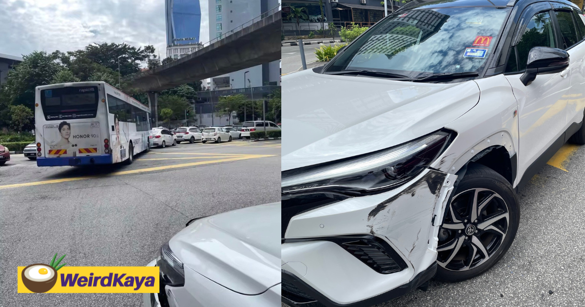 Couple's new car gets damaged by rapidkl bus in hit-and-run incident | weirdkaya
