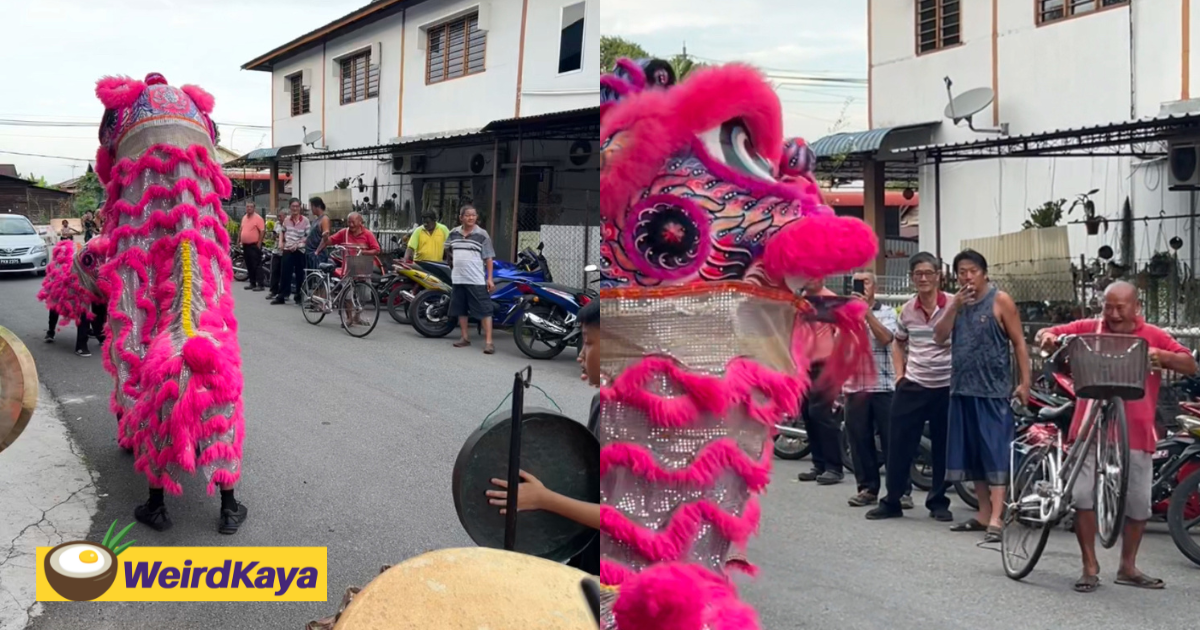 M'sian uncle dances to lion dance performance with his bicycle & we can't help but vibe to it too | weirdkaya