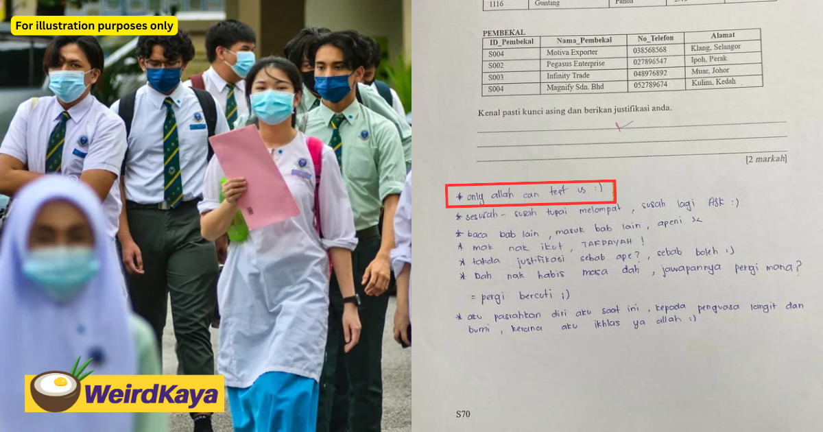 'only allah can test us' — m'sian student's answer on exam paper stuns teacher | weirdkaya