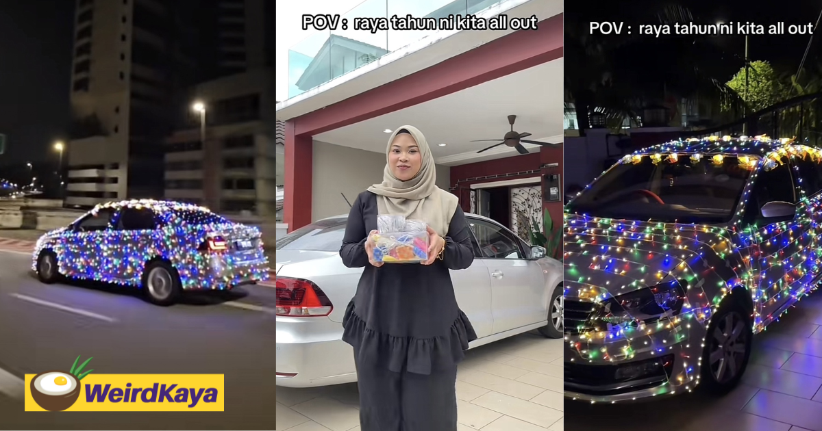 M'sian woman spends 6 hours decorating car with raya lights before taking it for a ride | weirdkaya