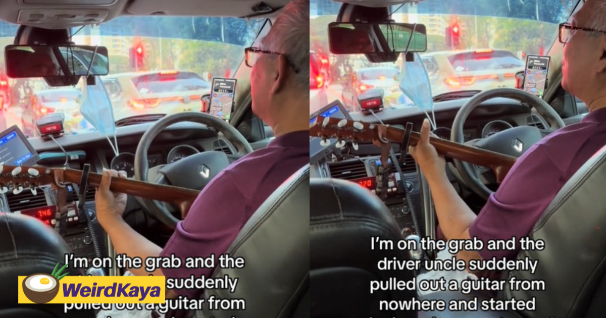 Sg grab driver sings canto song for passenger with guitar while at a red light | weirdkaya