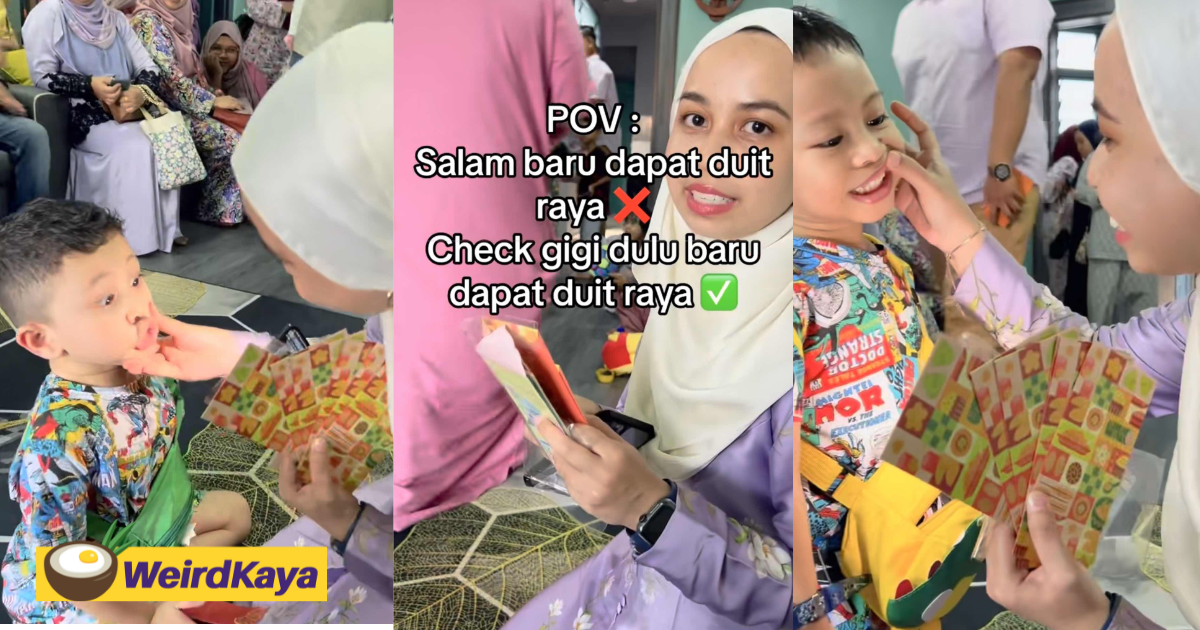 M'sian Dentist Checks Kids' Teeth Before Giving Them Duit Raya Packets