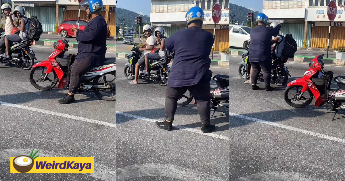 M'sian man gets down from motor at traffic light to adjust a stranger's helmet | weirdkaya
