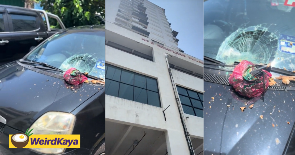 Car windscreen gets smashed after rubbish was thrown from penang flat | weirdkaya