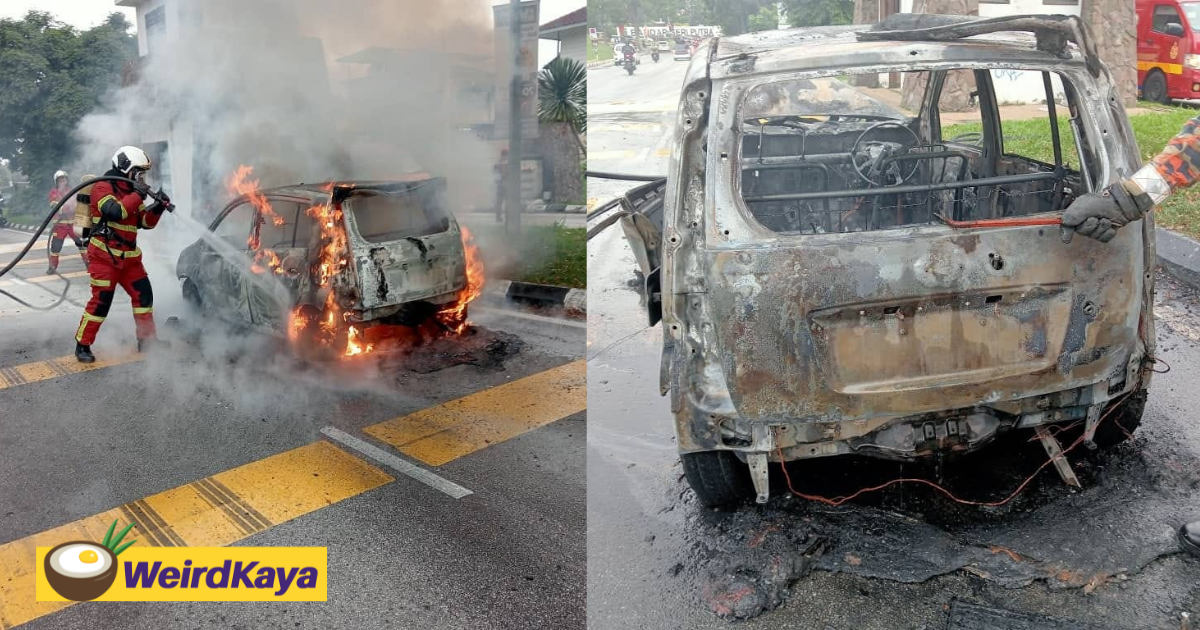 M'sian woman's car bursts into flames while waiting at the traffic light in bangi | weirdkaya